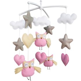 Pink Hearts Flying Owls Clouds Grey Stars Handmade Baby Crib Mobile Boys Girls Musical Mobile Infant Nursery Hanging Toy