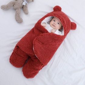 Baby Hold Newborn Thickened Out Wrap Swaddle Sleeping Bag (Option: Wine red lamb wool-62cm)