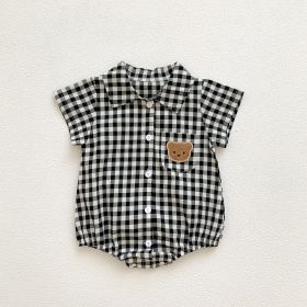 Children's Summer Clothing Baby Bear Short-sleeved Jumpsuit (Option: Black-66cm)