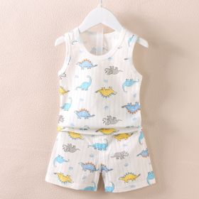 Fashion Children's Sleeveless Vest Shorts Set (Option: White Dinosaur-73CM)