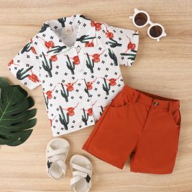 Children Animal Print Short-sleeved Shirt And Shorts Suit (Option: Cactus-80cm)