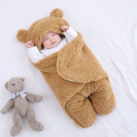 Baby Hold Newborn Thickened Out Wrap Swaddle Sleeping Bag (Option: Khaki lamb wool-70x80cm)