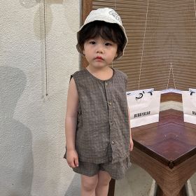 Children's Summer Pure Cotton Thin Suit Vest Shorts (Option: Coffee Color-80cm)