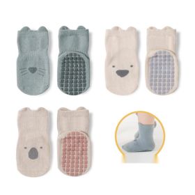 Baby Cotton Non-slip Indoor Cooling Learning To Walk Short Boat Socks (Option: 3pairs middle cylinde-Blue Beige Khaki-S)