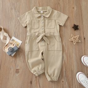 Children's Summer Denim Lapel One-piece (Option: Beige-90CM)