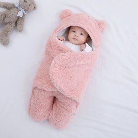 Baby Hold Newborn Thickened Out Wrap Swaddle Sleeping Bag (Option: Lamb wool pink-62cm)