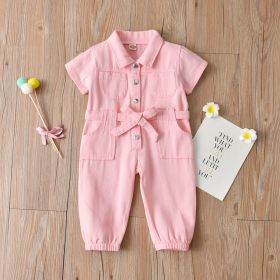 Children's Summer Denim Lapel One-piece (Option: Pink-90cm)