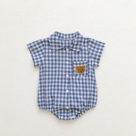 Children's Summer Clothing Baby Bear Short-sleeved Jumpsuit (Option: Blue-66cm)