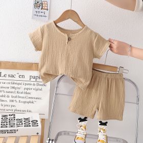 Children's Round Neck Short Sleeve Suit For Girls (Option: Camel-90cm)