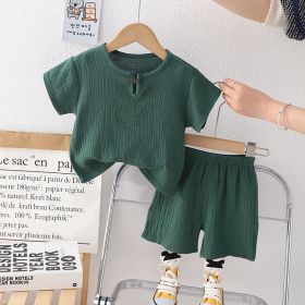 Children's Round Neck Short Sleeve Suit For Girls (Option: Green-90cm)