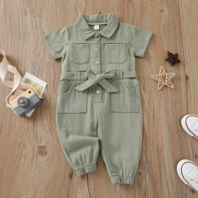 Children's Summer Denim Lapel One-piece (Option: Light Green-90cm)