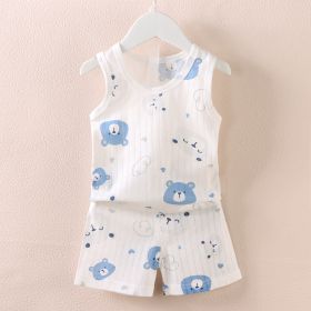 Fashion Children's Sleeveless Vest Shorts Set (Option: Blue And White Bear-73CM)