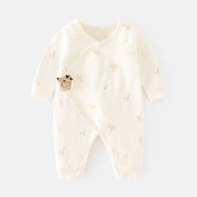 Newborn Jumpsuit Baby Boneless Romper Autumn And Winter Pure Cotton Newborn Gown Romper Velcro Baby Clothes (Option: Apricot Sika Deer-52cm)