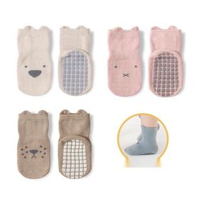 Baby Cotton Non-slip Indoor Cooling Learning To Walk Short Boat Socks (Option: 3pairs middle cylinde-Beige Pink coffee-M)