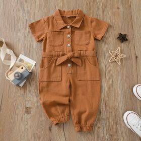 Children's Summer Denim Lapel One-piece (Option: Chocolate-90cm)