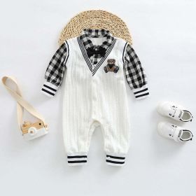 Baby Boy Plaid Patchwork Pattern Bear Embroidered Jumpsuit (Size/Age: 90 (12-24M))