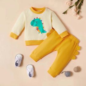 Baby Boy Cartoon Dinosaur Pattern Hoodies Combo Solid Yellow Trousers Sets (Size/Age: 100 (2-3Y))