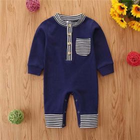 Baby Boy Striped Pattern Quarter Button Design Long Sleeved Romper (Size/Age: 100 (2-3Y))