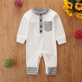 Baby Boy Striped Pattern Quarter Button Design Long Sleeved Romper (Size/Age: 90 (12-24M))