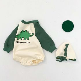 Baby Boy 1pcs Cartoon Dinosaur Pattern Contrast Design Soft Bodysuit With Hats (Size/Age: 80 (9-12M))