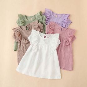 Baby Solid Color Ruffle Design Simple Style Summer Dress (Size/Age: 110 (3-5Y))