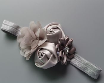 Children's Chiffon Rose Elastic Hair Band (Color: Grey)