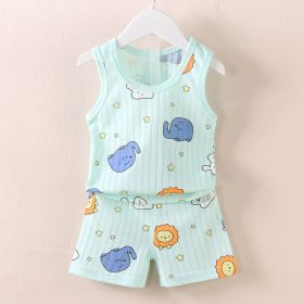 Fashion Children's Sleeveless Vest Shorts Set (Option: Green Lion-73CM)