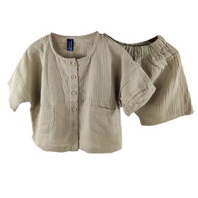 Children's Summer Clothing Retro Mori Style Cotton And Linen Casual Suit (Option: Apricot-80cm)