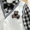 Baby Boy Plaid Patchwork Pattern Bear Embroidered Jumpsuit