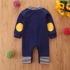 Baby Boy Striped Pattern Quarter Button Design Long Sleeved Romper