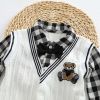 Baby Boy Plaid Patchwork Pattern Bear Embroidered Jumpsuit