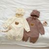 Baby Dot Pattern Cartoon Bear Patched Design Jumpsuit With Hat