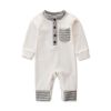 Baby Boy Striped Pattern Quarter Button Design Long Sleeved Romper