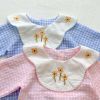 Baby Girl Plaid Pattern Floral Embroidered Lapel Design Bodysuit