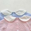 Baby Girl Plaid Pattern Floral Embroidered Lapel Design Bodysuit