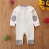 Baby Boy Striped Pattern Quarter Button Design Long Sleeved Romper