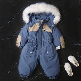 Fashion Winter New Children's Jumpsuit (Option: Two Way Zipper Fog Blue-90cm)