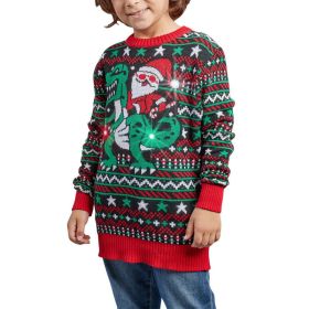 Autumn And Winter New Children's Christmas Clothing Elf Sweater Pullover Long Sleeve Sweater (Option: Dinosaur 3 With Light-S)