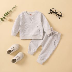 Clothing New Casual Solid Color Hoodie Long Sleeve Solid Color Trousers Two-piece Set (Option: Gray-70CM)