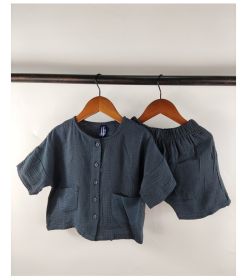 Children's Summer Clothing Retro Mori Style Cotton And Linen Casual Suit (Option: Dark Gray-80cm)