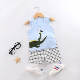 Fashion Children's Sleeveless Vest Shorts Set (Option: Blue Crocodile-80cm)