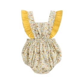 Baby Flower Strap Korean Version Girl Bodysuit (Option: Yellow-6to12m)