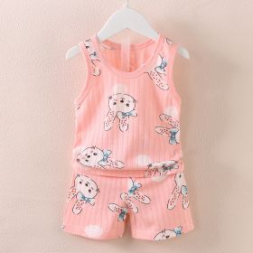 Fashion Children's Sleeveless Vest Shorts Set (Option: Pink Rabbit-80cm)