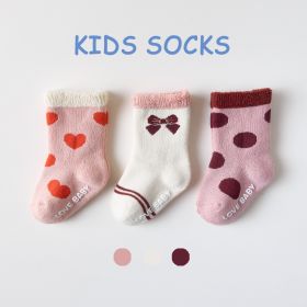 Cotton Children's Socks Terry-loop Hosiery (Option: Love Heart Bow Tie-1to3 Years Old)