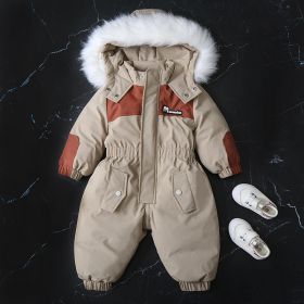 Fashion Winter New Children's Jumpsuit (Option: Two Way Zipper Khaki-100cm)