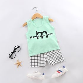 Fashion Children's Sleeveless Vest Shorts Set (Option: Green Letter-80cm)