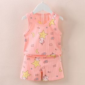 Fashion Children's Sleeveless Vest Shorts Set (Option: Pink Stars-80cm)